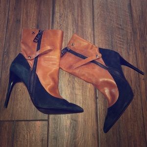 Booties stylish tan and black David J. Pliner